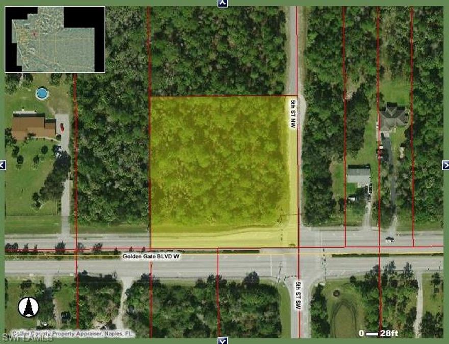 Great opportunity to build your dream home in Naples, FL!  This 2.50 acre property is located on the Northwest corner of Golden Gate Blvd. and 5th St. NW.  You can build your house with driveway access on either road.  Property is 330x330, so its one of the popular yet rare "square" lots!  Currently wooded, so you can have as much privacy as you want when building.  Close to the new shopping plazas at the corner of Golden Gate Blvd. and Wilson Blvd., the Golden Gate Public Library, Collier Co. zoned schools, and only 20 minutes to lots of shopping/dining Naples offers, as well as the white sandy beaches!