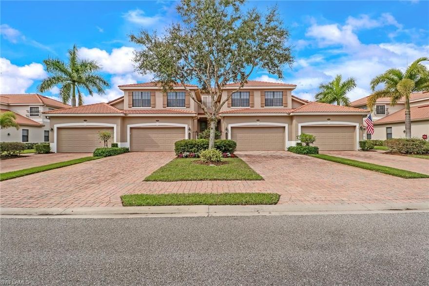 Enjoy spectacular sunsets from your lanai while overlooking the water and the green of the Oak 24 hole. This updated Coach Home in Heritage Bay is the one you have been searching for and is sure to please even the most discriminating buyer. Features include all stainless steel appliances, upgraded ceiling fans and light fixtures, new front load washer and dryer. Freshly painted. The lanai is tiled and equipped with hurricane shutters ( cost $8000 ) for added protection and convenience. A Major Heritage Bay enhancement project is currently underway with anticipated completion by year end 2020 ( see photos for architectural renderings). The Major Heritage Bay Enhancement Project Assessment has been paid in full ($8600).  Live the condo lifestyle with the feel of a single family home in this 3 Bedroom/2 bath home with a spacious and private master suite  and a 2 car garage.