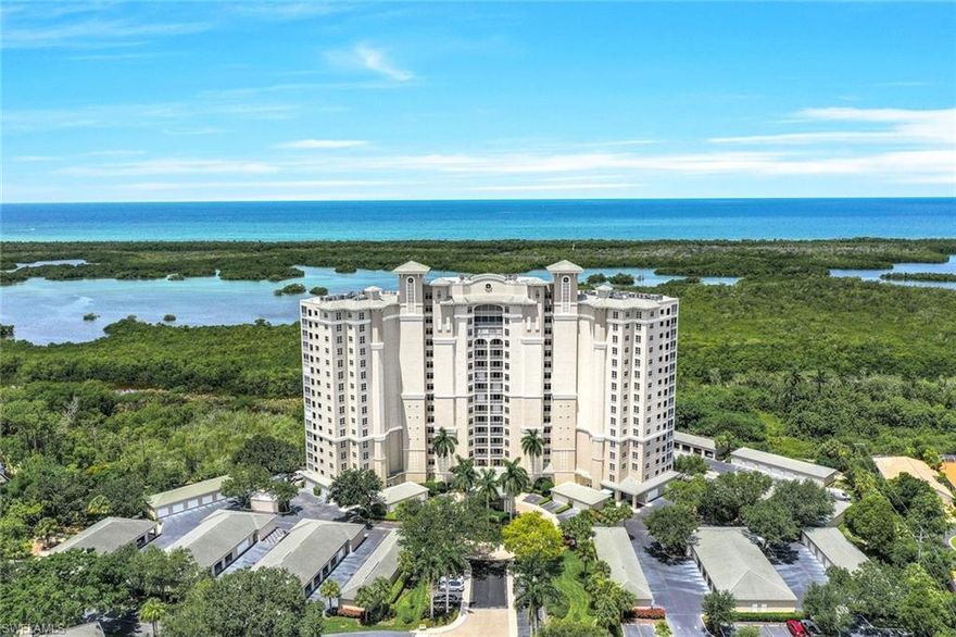 ELEVATED SENIOR LIVING Unobstructed panoramic views of the Gulf of Mexico ... 12th floor residence with spacious 2 BR + Den great-room floorplan spanning 2,048 SF total area... 100% equity ownership in 55+ community ... Active, independent lifestyle with senior support programs and assisted living as needed... Pet friendly! A splendid opportunity awaits at Tower Pointe, the luxury tower at Arbor Trace in North Naples. Rarely found East-to-West 'through' views create light-filled spaces from sunrise to sunset. Ample storage ~ built-in custom wood wall units in great room and den, plus all closets feature built-in custom shelving. You’ll love the upgraded marble floors throughout the living areas. 2024 water heater, 2018 A/C. Impact windows and hurricane shutters. The well-maintained Tower Pointe already completed a structural milestone inspection ahead of schedule for which the report is available; also available upon request is the Structural Integrity Reserve Study.