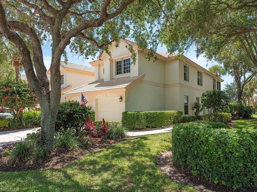 C. 17485 Delightful, gated & well kept, this quiet neighborhood with lush, green yards & flowering trees is centrally located and close to all essentials! Cozy, comfortable, light & bright - bring your clothes, phones, computer & shoes to your new tastefully turnkey furnished FL home and immediately enjoy Florida sunshine & wildlife from your large lanai overlooking a long, westerly glistening lake view & colorful sunsets. Sprawling master bedroom w/double mirrored closets, corian kitchen w/new Samsung refrigerator, pull out cabinets & pantry plus sunny dining area & lg great room all enjoy lake views! The den, with its full wall of shelving & computer area plus a brand new TV, is a smooth transition off the Great Room giving an expanded feel. Plantation shutters and new window treatments on sliding glass doors. The garage is complete w/a work-bench and pegboard walls for easy organization! Community amenities w/clubhouse include pool w/water aerobic sessions, spa/hot tub, exercise gym, tennis, bocci, basketball, BBQ area, bike storage plus play area. You will have everything you need and more - join an active, healthy Naples lifestyle for a fraction of most Naples living costs!