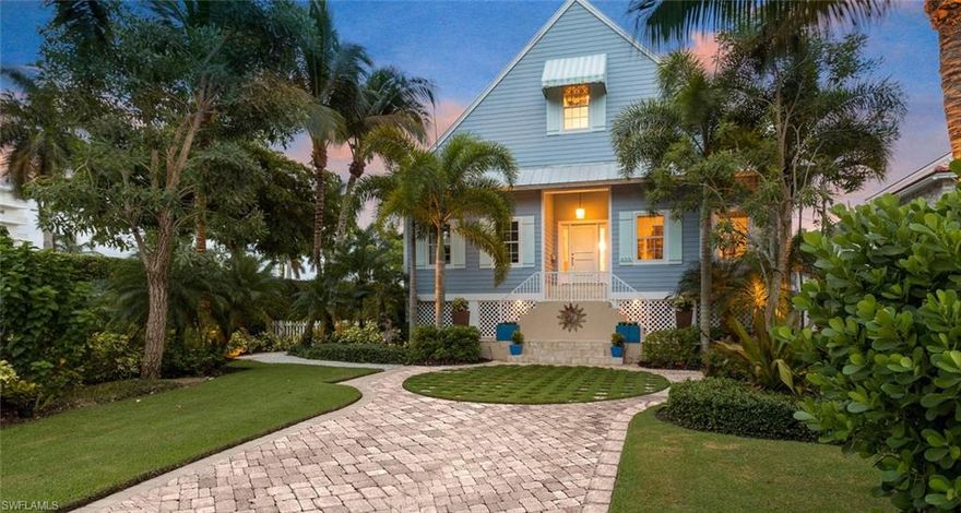 This charming Naples cottage style home is reminiscent of days gone by. Take advantage of the modern conveniences in this newer home with four bedrooms, five baths and a den. A convenient size of 4863 sq. ft. provides you with plenty of main floor living and a second floor for guests and all of the modern conveniences you would expect.  This property has sun drenched southern exposure for great pool parties, entertaining on the large lanai, or just plain relaxing. Additional finished space on the first floor provides an artist studio, workout area and additional air conditioned storage. Note that 1000 sq ft of space on the ground floor is under air but deemed uninsurable for flood. Enjoy the fabulous Olde Naples location and proximity to the Bay and Gulf, fine dining restaurants like Blue Provence, and the Naples Yacht Club. You can walk or ride your bike to Third Street, Fifth Avenue, the beach and many other places downtown.