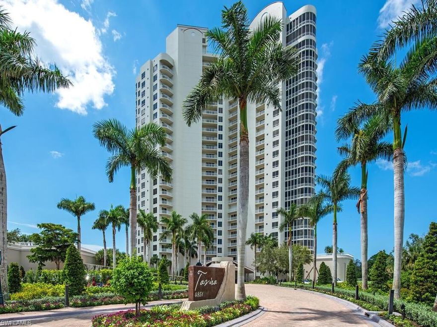 C12146 - Own the view from this 14 floor condo! Private secured elevator with over 4,100sqft of living space and 4 bedrooms, 4 bathrooms & 2 parking spots w/storage unit. The condo is being sold furnished & has impact windows, electric shutters on the screened-in lanai, 2 A/C units, This unique kitchen has a gas cooktop in the kitchen, two ovens, two dishwashers, 2 sub-sero refrigerators, butler's kitchen, grill on the back terrace, electric blinds throughout, fireplace & great views of Estero Bay. The owner's suite is spacious w/his & hers walk-in closets, dual sinks, and walk in shower. 2 of the guest bedrooms offer ensuite baths. Tavira has a full-time manager onsite, guest suites for visitors, rooftop terrace w/magnificent views, large club room, theatre room, fitness center, massage room, billiards & card rooms, pool & outdoor cabana & the highly sought after golf simulator room. Private membership to Bonita Bay Club is available. Ownership of the condo provides you access to Bonita Bay's private beach club & numerous community association activities.