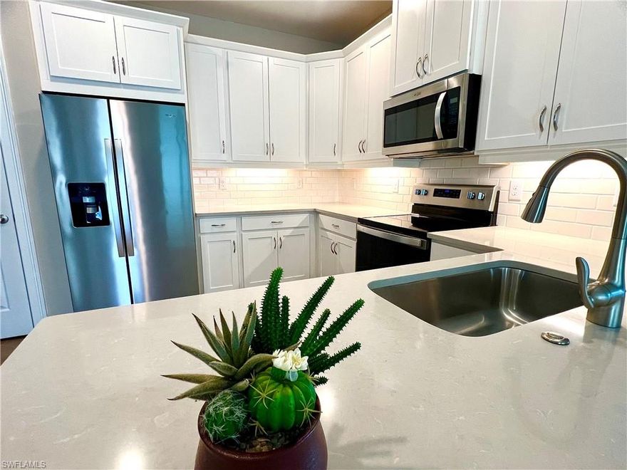 Step into a refined and easygoing lifestyle in this stylish 2-bedroom plus den, 2-bath villa located within the private, gated community of Enbrook. This residence combines modern finishes with a functional layout, offering both comfort and flexibility for everyday living.

The heart of the home is a spacious, light-filled living area that connects effortlessly to a well-designed kitchen featuring quartz countertops, stainless steel appliances, abundant cabinetry, and a large breakfast bar. Whether hosting guests or enjoying a quiet evening, the open design creates a welcoming atmosphere throughout. Just beyond, a covered lanai and private backyard provide a relaxing outdoor retreat overlooking the lake.

The primary suite offers a peaceful escape with a generous bedroom, walk-in closet, and a sleek ensuite bath complete with dual sinks and a walk-in shower. On the opposite side of the home, a guest bedroom and versatile den allow for a range of uses—perfect for a home office, hobby room, or additional guest accommodations.

Additional features include impact-resistant windows and doors, smart home capabilities, a full laundry room, and a two-car garage for added durability and storage.

Located just a short walk from the community clubhouse, residents enjoy access to a full suite of amenities including a resort-style pool, fitness center, tennis and pickleball courts, and social spaces. Enbrook’s scenic lakes and thoughtfully planned surroundings create a peaceful setting, all while being conveniently close to Marco Island and downtown Naples for beaches, dining, and shopping.

This is an ideal opportunity to enjoy modern living in a well-connected and amenity-rich community.



Tenant pays: water, electric and cable.