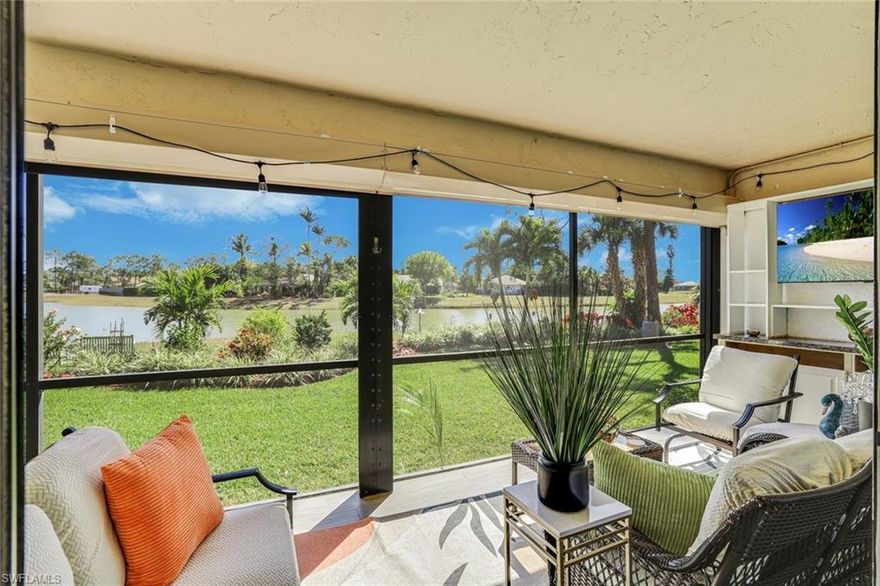 Welcome to peaceful living in this quiet 55+ community in the heart of Bonita Springs. This 2 bedroom, 2 bath ground-floor condo offers a serene retreat surrounded by beautifully landscaped waterways and scenic walking paths.

Enjoy your morning coffee from the screened lanai overlooking a tranquil, landscaped waterway, where fountains and lush greenery create a calm and relaxing backdrop. The ground-floor location provides convenient access and easy indoor-outdoor living.

Residents enjoy a heated pool and walking trails that wind around the picturesque lakes, offering a peaceful atmosphere while remaining close to everything Bonita Springs has to offer.

This is a no-pet community.

Just minutes to vibrant Downtown Bonita Springs and Riverside Park, with dining, live music, and year-round community activities. Also conveniently located near Bonita Beach, Barefoot Beach, and under 30 minutes to RSW International Airport.

Low condo dues and rental flexibility allowing up to 12 rentals per year with a 30-day minimum make this property ideal for seasonal living, full-time residence, or investment.

Serene water views, prime location, and exceptional value — priced right in a desirable 55+ Bonita Springs community.