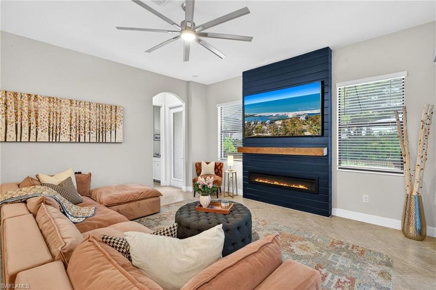 Seamless flow, natural light and functionality come to life in this perfectly laid out home in the highly sought-after gated Portico community. Built in 2019, this spacious and meticulously designed Sawgrass Model floorplan offers over 2,900 square feet of luxurious living space. With 5 bedrooms and 3 full bathrooms, this home provides plenty of room for family living and entertaining. As you enter, you'll immediately appreciate the open and flowing layout, featuring a bright and airy living room highlighted by a custom feature wall. The kitchen is a chef’s dream with brand new appliances, new countertops, a custom pantry, and a reverse osmosis system for ultimate convenience and purity. The thoughtful upgrades extend throughout the home, including new flooring and custom closets, making storage and organization a breeze. There is a whole house Eco water system and UV lights have been added to the HVAC system for pure air quality. The five custom bedrooms in this home have been thoughtfully transformed from builder's grade into beautifully designed spaces, each with its own unique character and charm. The primary suite is an impressive retreat, featuring a spacious layout and a luxurious bathroom complete with an oversized shower, a soaking tub, custom mirrors, lighting, and a striking feature wall that adds a touch of elegance. One of the bedrooms has been cleverly repurposed as a playroom, offering ample space for fun and creativity, but could easily be converted into a sophisticated office or study to suit your needs. The other bedrooms are equally customized, with attention to detail and style that make them comfortable and functional, perfect for family members or guests. Every room is designed to maximize both beauty and practicality, creating a perfect balance for everyday living. The true highlight of this home is the expansive lanai, extended to an incredible 64' x 25' with vaulted aluminum construction and "picture window" screening, offering unobstructed views of the gorgeous backyard. The entire space is floored with stunning travertine tile, providing a luxurious, durable surface for outdoor enjoyment. The private backyard is even further enhanced by a serene pond, creating a tranquil environment perfect for relaxation or entertaining guests. Other thoughtful upgrades include an added fence for privacy and security, ensuring your outdoor space remains an oasis for both family and friends. This home truly has it all—style, function, and comfort. Located in the prestigious Portico community, you'll enjoy a secure and welcoming neighborhood with a community pool, gym, tennis, pickle ball and playground. Don't miss the opportunity to own this dream home, where every detail has been carefully crafted to create the perfect blend of luxury and family living. Schedule your private tour today and experience firsthand what makes this home so special! The sellers have an assumable VA loan. Please ask for more details if you qualify for VA.