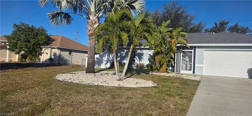 Welcome home to this bright open floor plan. This home features 3 bedroom 2 bath + Den. The home has a water filtration system throughout entire residence. Security system, fenced in yard with lovely trees. Located nearby shopping, restaurants short drive to Ft. Myers, Pine Island, Matlache & surrounding area. Newer Roof 2022. A/C replaced in 2021, Smart Thermostat. Make your appointment today!