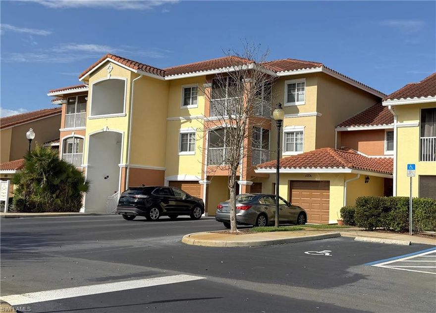 Welcome to this ideally located 1-bedroom, 1-bath condominium in the gated Bella Casa community, nestled in the highly desirable Daniels Corridor of Fort Myers. This inviting residence features an open floor plan with a spacious living and dining area that flows seamlessly to the screened lanai, where you can relax and enjoy peaceful lake views and the Florida lifestyle. The kitchen is appointed with granite countertops, ample cabinetry, and a convenient breakfast bar overlooking the main living space. The generously sized bedroom offers a large walk-in closet and private access to the bathroom, which features dual sinks, a large round soaking tub/shower combination, and an additional guest entrance from the main living area. Additional highlights include a laundry room with full-size washer and dryer, a private storage unit, and a 1-car garage. Bella Casa is a beautifully maintained Mediterranean-style community with picturesque lakes and lush landscaping, offering residents access to a large pool and sundeck, heated spa, clubhouse with community room, fitness center, lighted tennis courts, and an inviting outdoor gathering area with fireplace. Conveniently located just off Plantation Road near Daniels Parkway, Bella Casa provides easy access to shopping, dining, Bell Tower Shops, Gulf Coast Medical Center, RSW International Airport, Minnesota Twins and Boston Red Sox spring training facilities, downtown Fort Myers, and the Gulf beaches.