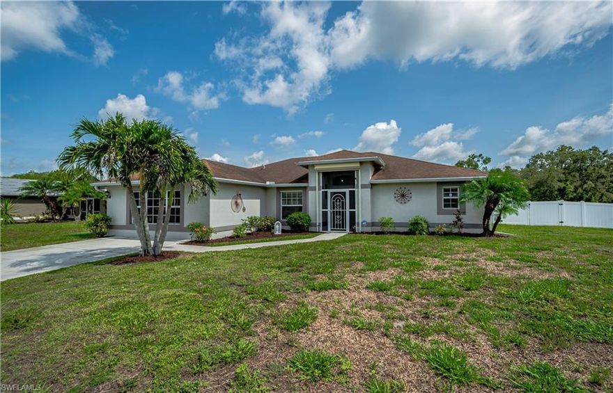 Come see this beautiful 3 bedroom, 2 bath pool home which boasts a host of added features including a screened formal entry, vaulted ceilings, and an oversized driveway that accommodates up to 4 vehicles. There is an extra room that could be used as an office - perfect for those who work remotely from home or as a dedicated media room. There is also a separate laundry room complete with washer and dryer that convey with the sale. The kitchen adjoins the living area and has stainless steel appliances, plenty of cabinet and counter space with granite countertops, as well as an elevated breakfast bar. The bedrooms are bright and airy and the bathrooms are well appointed with wall-to-wall vanities and plenty of storage space. And you can rest easy by installing a new generator knowing the generator panel has already been installed. Best of all, the inground pool and patio (a portion of which is under truss), are located within the fully-fenced backyard that borders a lush greenspace ensuring a level of privacy that is difficult to find. This home is located close to Joel Blvd and SR 80 in an area within the Greenbriar community that is experiencing an upswing in new home building.