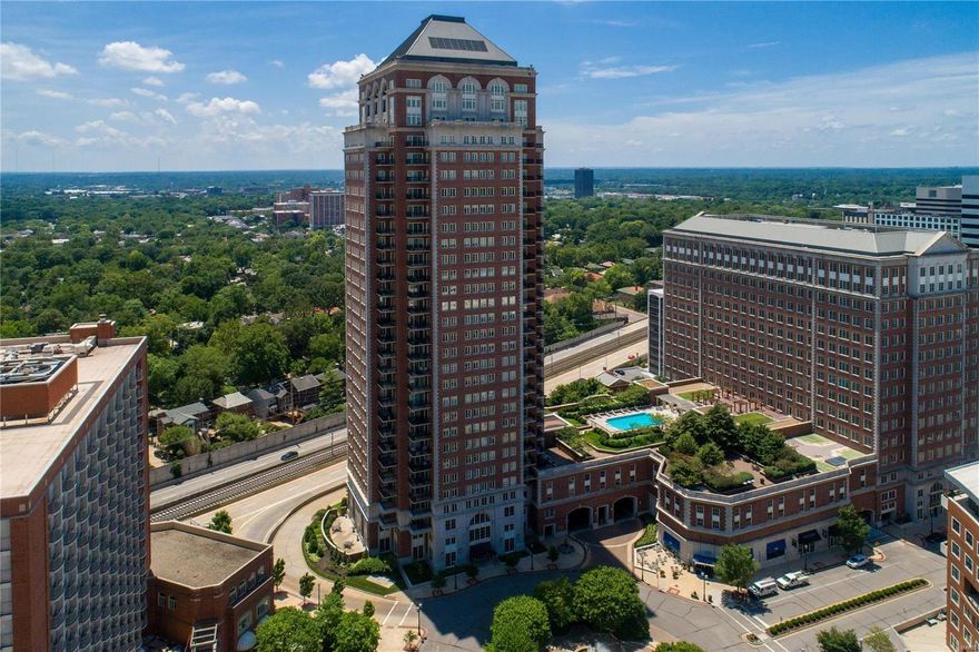 Elevate your lifestyle and your spirits with this luxurious 2BR condominium on the 10th floor of the iconic Plaza in Clayton. Residents of this prestigious postmodern tower are spoiled for choice with options to immerse themselves in the vibrant Clayton culinary/shopping scene at their doorstep or to linger longer at home and savor the serenity, views and service including 24hr attendant, valet/concierge, swimming pool, fitness center, park-like grounds/dog run and lavishly appointed clubroom. Condo #1004 has been thoughtfully designed with custom-built cabinetry providing ample storage but without intruding on the generous feeling of space. Two sunny balconies invite relaxation. A sleek European-style kitchen boasts a large island with granite counter, gas cooktop, Sub-Zero refrigerator & Miele appliances. Other highlights: 2 exquisite bedrooms - master with huge walk-in closet, sumptuous bathtub & shower, a delightful den & large utility/laundry room. Location: Downtown, End Unit, Upper Level