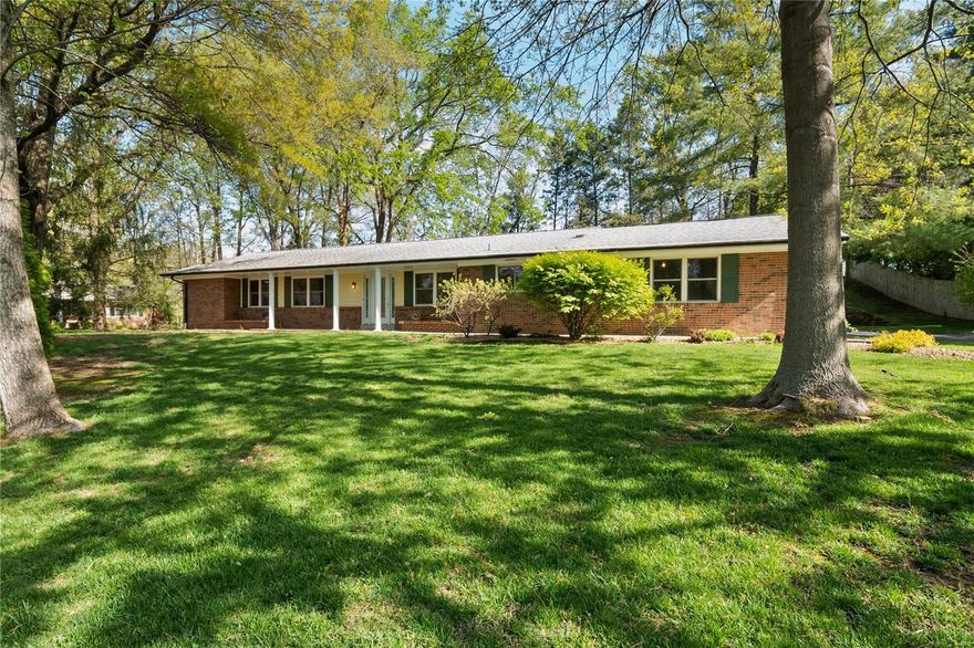 Welcome home to this 3 bedroom 2 bath ranch home on a quiet cul-de-sac on a private lot in Creve Coeur in the Ladue School district. This home features either ceramic tile or hardwood floors throughout the entire home. The kitchen is light & bright & includes a pass-thru window to the family room making it feel even more open. The dining room has an original built-in cabinet, designer chandelier & two large windows overlooking the front yard. The family flows easily into the large living room & has a sliding glass door that leads to the large patio & yard. The living room is generously sized & the hardwood floors and large windows both adding to its character. There are two nicely sized bedrooms, both with ceiling fans and double door closets and a hall bath with new tile surround in the tub area. The primary suite also features a double door closet and the attached bath has updates while keeping the vintage charm. Many notable improvements on feature sheet incl windows, roof, lighting