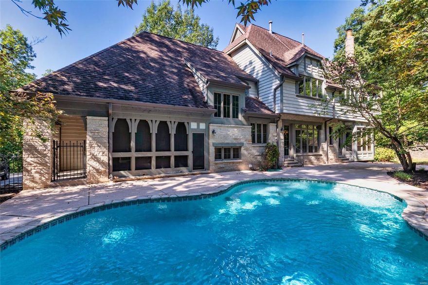 Custom stone/brick 4600+ sqft executive home on secluded 1.43 acre wooded lot w/inground pool, screen porch & sunroom. Gourmet kitchen w/large center island, Viking & SubZero appliances, granite counters & custom cabinets opens breakfast room. Great room w/cozy wood-burning, stone fireplace; wet bar, built-in bookcases. Separate formal dining room. Main floor den. Upper level game/family rm w/wet bar. 2-story, tile entry foyer winding staircase & back stairs. Screen porch off kitchen w/stone floor opens to pool. Large 16x9 main flr laundry w/storage. Owners' suite has private bath w/dual sinks, separate soaking tub/shower & deep walk-in closets. Generous-sized kids' rooms w/walk-in closets each have a private full bath. Lower level sauna, workshop/craft rm. Classic designed wood, arched doorways & coffered ceilings & front stone portico & wood flrs. New carpet. 3-car, over-sized garage. Private back patio w/stairs to terraced yard. Great value in Wildhorse Springs Farm. Rockwood. Additional Rooms: Sun Room