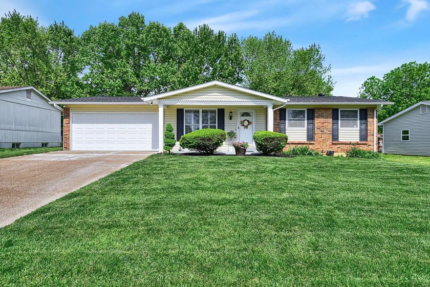 This NEWLY UPDATED ranch in the Harvester Area is a MUST SEE! Amazing Curb appeal with a family friendly backyard including a covered porch w/ceiling fans. Fully renovated Kitchen with NEW cabinets, granite counter-tops, stainless steel appliances and subway tile backsplash. Fresh paint throughout the house & newly installed carpet in the Family Room & Hall.  Both main baths have updated ceramic tile & beautiful shower doors. The Family Room has a ventless fireplace with a beautiful mantle.  There are plantation shutters in the Family Room & built in blinds in the Atrium door leading to the backyard.  This house has maintenance free vinyl siding & a newer roof.  A Egress window was added in the Lower Level Rec Room for more natural lighting.  The Lower Level Rec Room has two living areas with a 1/2 bath and a built in fish tank for great entertaining. This is a READY TO MOVE in home that you must see.  This is a charming maintenance free home that you have always envisioned living in.