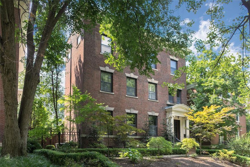 Experience excellence in city living at the heart of the Central West End. This classic 3-story residence is home to 5 bedrooms, 5 baths, encompassing nearly 6,000SF. Understated elegance and functionality are signature statements. Outdoor space is detailed in tiered patios, gas fireplace, custom gunite pool and 3 cascading fountains. Only a short distance to dozens of the city's best restaurants, bars, grocery stores, and shops. Entry via double doors to the vestibule that opens into the richly appointed foyer and living room, paneled in choice, exotic woods. An expansive dining room, kitchen with heated floors, and family room complete the first level. The 2nd level, hosts the primary suite outfitted in dual baths, with heated floors, walk-in dressing rooms, a study and balcony. Find 4 bedrooms and 2 baths on the 3rd level. A professional mirrored gym is found, lower level. Owners have invested in excess of $300,000 during their stewardship. Large 3-car garage w/video monitoring.