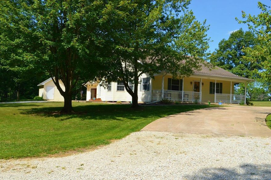 You will love this view!  Nestled back off Hwy 81 on quiet 166th St, the property sits on a sprawling corner lot, with timber on the east side, and plenty of yard space around & behind the house.  A back patio & storage shed provide plenty of entertaining space, and the covered front porch is ready for your rocking chairs.  Inside, the open floor plan offers many setup options.  The kitchen/dining area features plenty of cabinet & counter space and all kitchen appliances convey.  A dining nook leads right to the open living room, looking out over the front porch.  Three full bedrooms are all on the main level, along with two full baths and a convenient half-bath/laundry room.  The master suite features an attached full bath with whirlpool tub, big walk-in closet, and a spacious nursery room/office/additional closet.  The full basement includes another half bath, utility room, and plenty storage space or room to added more finished square footage.