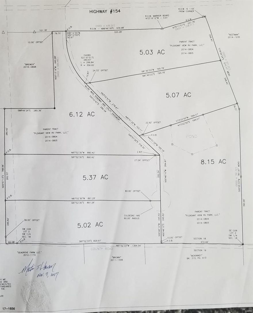 Buy your own little piece of property at the Mark Twain Lake on blacktop frontage (HWY 154)! 1.6 miles from South fork Boat Ramp.  This 5.07 surveyed lot is gently rolling cleared land ready for you to make it your own.  Water available on this property. Don't miss out on this opportunity for a perfect little weekend getaway.  Electric is at road and will be responsible for your own septic.