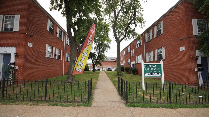 20 unit apartment complex in south city close to Cherokee Street, Tower Grove Park, and Benton Park. Complex features 2 buildings with a mix of 16 one bedroom units, and 4 two bedroom units. 2 bedroom units are now renting for $750, and 1 bedrooms for $625-$675. Most of the units have recently been turned over and renovated. 19 of the 20 units are currently rented with one unit being left vacant to show. There are many new furnaces and 18 units have central air along with numerous additional upgrades to the complex. There is off street parking in the rear, and storage units in the basements for tenants. Rents have been raised considerably recently with renovations to apartments and there is the ability to raise rents in the future. Solid brick buildings built in 1964 with pitched roofs. New tenants are now paying for rental insurance through The Guarantors. If a tenant defaults on their lease, rent coverage covers owner and operators for the missed rent.