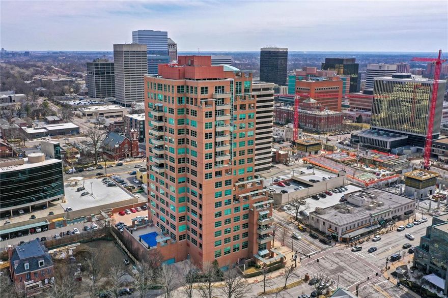 This beautiful and spacious three-bedroom, 3.5 bath Maryland Walk, 7th-floor gem is situated on the southwest corner of the building and features 2,730 square feet.  A light-filled wall of windows offers views from the kitchen, breakfast area, living room, dining room, & primary bedroom. You will enjoy the renovated marble master bath, three separate bedroom suites, soaring ten-foot ceilings, and a spectacular 28' x 19' outdoor terrace overlooking the Clayton skyline. Other highlights include wood floors, 14' x 5' entry foyer, in-unit private 9' x 6' laundry, and elegant half bath. Maryland Walk offers a stylish urban lifestyle that features a 24-hour doorman, fitness center, outdoor heated pool, rooftop garden & party area, conference room, theater/media room, and three guest suites. Clayton's fine shopping, restaurants, and business district are just beyond the front door. Close to Shaw Park, highways, and the airport. Seize this opportunity for a fabulous, sophisticated lifestyle! Location: Suburban