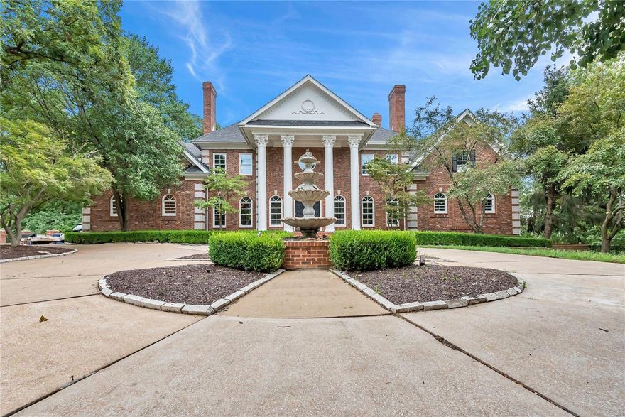 Incredible estate features an amazing full brick custom home on eleven private acres with incomparable views of the Meramec River Valley! A truly one-of-a-kind home, dramatic in size (10,000+ sq ft total living area) and extraordinary in design and finish. Seven bedrooms, ten bathrooms, and six fireplaces on four levels. Stunning 2-story marble entry with elegant curved staircases. Spectacular living spaces include 2-story great room, spacious family room and bar, theatre room, and billiard room. Main floor master like none you have ever seen - nearly 700 sq ft with triple barrel vaulted ceiling with back lighting, 2-story wall of windows, inlaid hardwood floor, and custom fireplace. Third floor is a large private apartment. Remarkable architectural detail throughout, including plentiful dentil crown moulding, arched entries, unique ceilings. Enormous courtyard of hand-selected flagstone and extensive multi-level decks overlook wooded acreage. This home must be seen to be believed!
