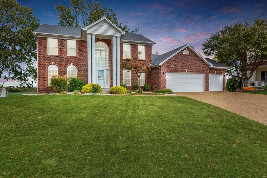 Seller offering $10,000 decorating allowance or closing cost credit to add your personal magic to this 1.5 story stunner! Nestled in a quiet established neighborhood on just under ½ acre with Stunning views! The Stately Full brick front invites you in… Oversized 3 car garage for all the toys! 5-bedroom 3.5 bath, Plenty of room to gather in the vaulted Kitchen and Breakfast room that lead to the Newer 12 x 20 Maintenance free deck. Formal Dining Room, Spacious MAIN FLOOR MASTER suite features double vanity, Walk in closet, corner tub and separate shower. Memories will be made in the heart of the home, a sizable 2 story great room with an Atrium wall of windows, a tremendous view and fireplace. 3 addl Generously sized bedrooms upstairs. The lower level boasts an additional (5th) Bedroom, An office to WFH. Large Rec room that walks out to a 12 x 22 patio. Premium wood stain package throughout. Quiet Cul-de-sac Location. Walking distance of the neighborhood pool!