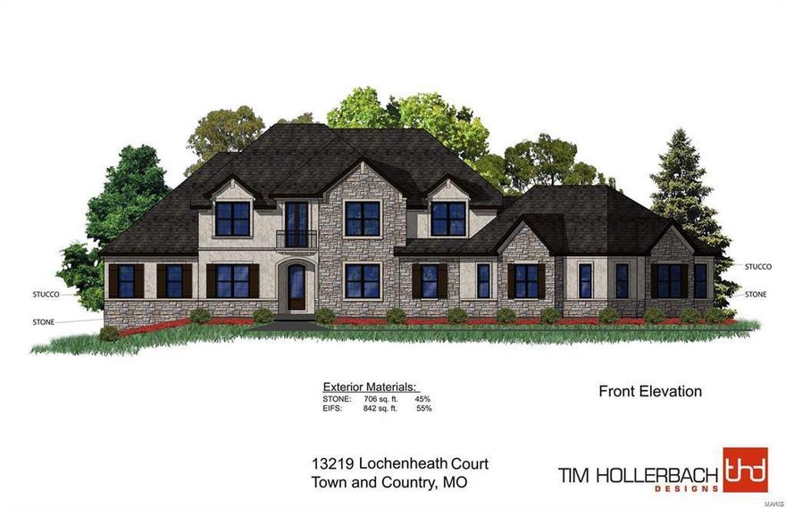 Beautiful new construction home in the heart of Town and Country. Home is under construction. Built in the Miceli tradition,Pure Luxury! 1.5-story residence, 5 bedroom, 5.5 bath home, 10' foundation pour, 10' ceilings 1st floor, 9' ceilings 2nd floor, 4948 sf., walk-out lower level. Custom kitchen cabinetry, GE Monogram appliances, butler pantry, walk-in pantry, hearth room, office, 25'x16' deck off kitchen/breakfast room. Main floor laundry/mud room with access to 4-car garage. Main floor master suite, 12' high beamed ceiling, his/her vanities, spacious his/her walk-in closets. Additional main floor bedroom suite for guests or in-laws w/private full bath and walk-in closet. Hardwood flooring. Generous secondary bedrooms, all with private full baths. Additional 2nd floor laundry. Open floor plan with loads of natural light. Huge loft area on 2nd floor. Lower level can be finished to suit your individual needs. Fully sodded lawn, in-ground sprinkler system. Welcome home to Lochenheath!