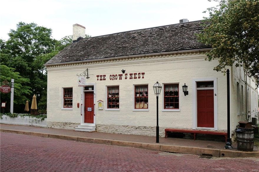 Crows Nest is a registered historic icon on South Main Street circa 1808 with historic ties to Lewis & Clark. A prime location in “Old Town” that has all the modern amenities ready for a unique opportunity to create a fine upscale restaurant &retail space with seasonal outdoor European style garden dining during peak tourism.  126’ of frontage along the cobblestone with a total site of 13,860 square feet & over 50% is available for garden dining. Currently there are 8 large retail spaces on the main & lower levels plus 2 apartments & 2 small retail spaces on the second level.  The property is zoned Historic Commercial District Multi Use w/ ample free public parking available at the rear. Close proximity to tourism areas including the Missouri riverfront, Ameristar Hotel/Casino, Katie Trail, St. Charles Conv Ctr, Lindenwood U, AMC 8 Theater & Bass Pro. Main Street is a strong community focused on economic growth. Street fairs & festivals bring 10 million visitors annually to South Main. Location: City, High Traffic, Retail Center