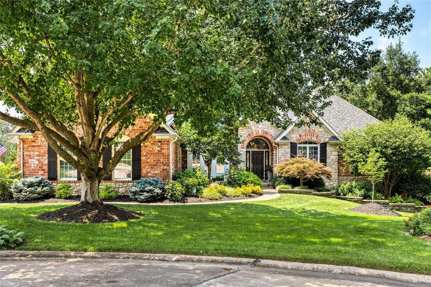 An impressive brick & stone elevation highlights the remarkable curb appeal of this spectacular atrium ranch! Exceptional design elements & upgrades throughout including soaring ceilings, elaborate millwork, custom built-ins & integrated sound system. Hardwood foyer opens to private study with built-in bookcases, elegant dining room & stunning great room with architectural columns, wide arched entryways, marble fireplace & expansive windows. Chef’s kitchen with 42'' white cabinetry, granite countertops, stainless steel appliances & planning center adjoins light-filled breakfast room & vaulted hearth room with floor-to-ceiling brick & stone fireplace. Coffered master bedroom suite with bay window & luxury bath with jetted tub plus a 2nd generous-sized bedroom complete the main floor living quarters. Walk-out Lower Level includes recreation room, game room, office, 2 additional bedrooms & full bath. Situated on a premium cul-de-sac lot backing to woods with 2 decks, patio & 3-car garage.