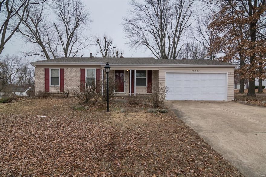 Welcome home to 14485 Fox Manor Drive! This beautiful ranch home has over 1400 square feet of living space to offer! There are 3 bedrooms and a full bath on the main level, plus a spacious eat-in kitchen with beautiful wood floors in the dining area. The basement is also partially finished with a full bath, laundry room, and bonus room. Outside you'll enjoy the great patio and large, fenced-in backyard - including a storage shed! Schedule your showing today!