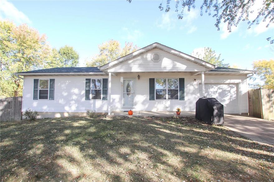 Welcome to this great ranch home that sits on a large half acre lot just outside of town. This is an excellent 3 bed, 2 bath home including a master bedroom suite, attached 1 car garage, and a large back yard with privacy fenced. This home also features a nice kitchen/dining combo opening to the living room. Other great features include a kitchen pantry, a small deck out the back door, and ample storage. Great living room space with natural lighting. Full basement with sump pump, plumbing for a roughed in bath, and tons of area for storage or more potential living space. Newer roof, gutters, gutter guards, and flooring in the living room and bedrooms.  All appliances stay including the washer and dryer. This home is move in ready and waiting for you! Call today to view!