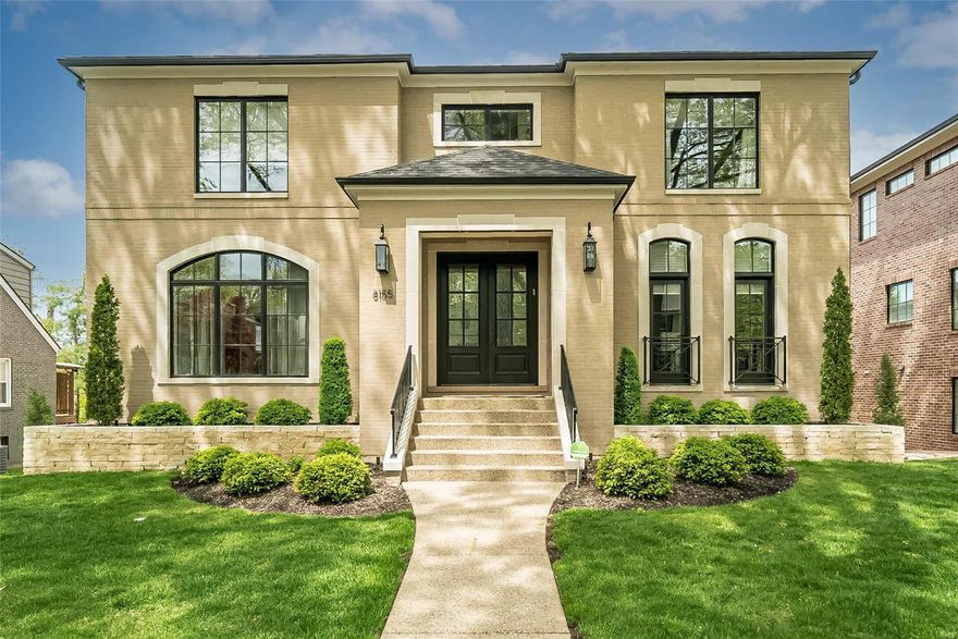 Luxury Clayton buyers, this is the home you have been waiting for. Better than new, this custom-built home sits stately on one of the neighborhoods largest lots (75 feet wide). Limestone & Brick exterior with beautiful contrasting black clad windows. Foyer with chandelier accentuates the 10 foot ceilings leading you past the large dining room & study.  Stunning elevator services all 3 levels.  Gourmet eat-in kitchen with generous island, custom cabinetry & professional Wolf/ Sub-Zero appliances opens to an impressive great room with Box Beam ceiling. 1st floor Master suite features coffered ceiling & large luxurious master bath. Hardwood floors throughout 1st & 2nd levels. 2nd floor features 9 foot ceilings, 3 bedroom suites each with luxury bath & walk in closet, and laundry room. Walk out lower level has open living space with kitchen area, full bath, home gym & storage lockers. Lush, well manicured lawn with oversized deck. Quiet, walkable neighborhood with easy access to Clayton.