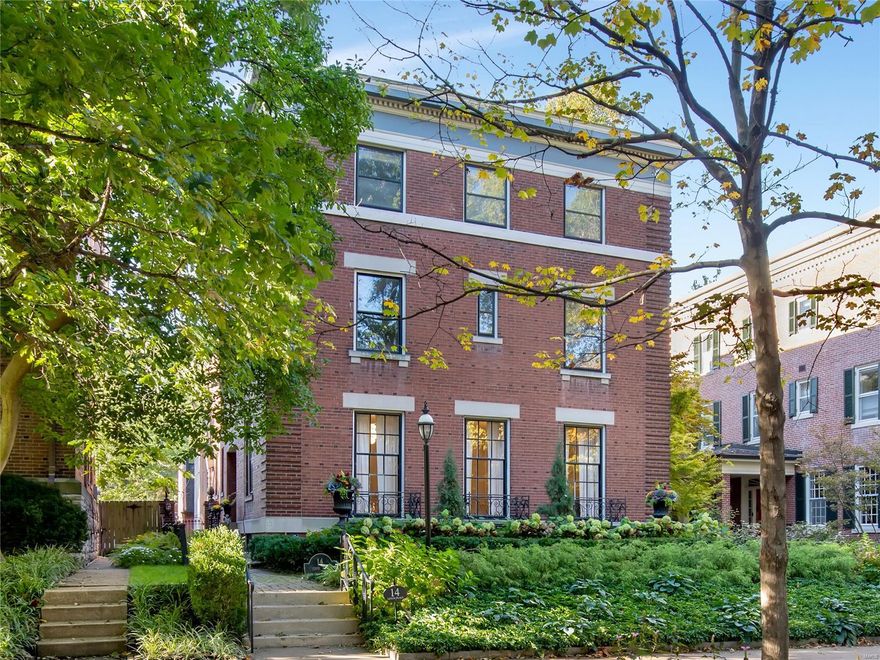 Handsome Federal Style manse situated on one of the Central West End's premier private streets. Traditional side entry welcomes you into the large center foyer w/ dramatic Palladian window on landing and 3 full levels of ample living space. Old world charm, soaring ceilings, crystal chandeliers and great architectural detail throughout this gracious home.  Gourmet chefs kitchen w/ Red Oak floors, Wolf, SubZero & Asko appliances. Original butler's pantry was restored and additional wall of floor to ceiling pantry cabinets completes the sunny breakfast room w/ bay window. This warm & inviting kitchen has a stunning center island topped with a single slab of white marble as its centerpiece. Spacious light filled LR, large DR (w/screened porch), butler’s pantry, and 1/2 bath complete main level. The grand staircase takes you to the 2nd floor primary suite w/full en-suite bath and walk-in dressing room. Brand new roof and new sewer lateral installed Nov/Dec 2021.