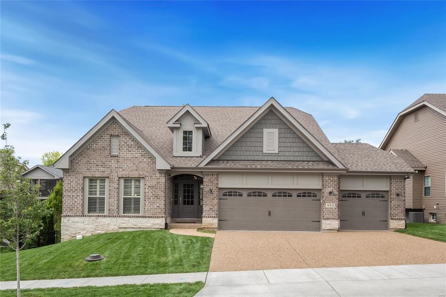 The finest in craftsmanship and luxury in the heart of Chesterfield. A one-story with high-end finishes is essentially brand new.  Monroe wood flr, neutral palette, open flr design, & 11 ft ceiling you’ll fall in love with. A charming office/bedroom with private full bath & custom built-in bookcases. Second office/den with custom built-in bookcases on main flr. Gourmet kitchen features a large center island with Romanix dual finish-global countertops & chiseled edges, bespoke cabinetry, breakfast room, pantry, & top-of-the-line appliances. Incredible flr to ceiling stone gas fireplace in the great room. Large primary suite on the ML offers a separate luxury bathroom and a roomy walk-in closet with bespoke built-ins. Large family rm, full bathroom and an additional bedroom on the finished LL. 3-car garage & a handy laundry room on the ML. Enjoy the lovely weather on the screened-in porch or LL patio. A rare find, loaded with all the modern amenities & meticulous attention to detail!