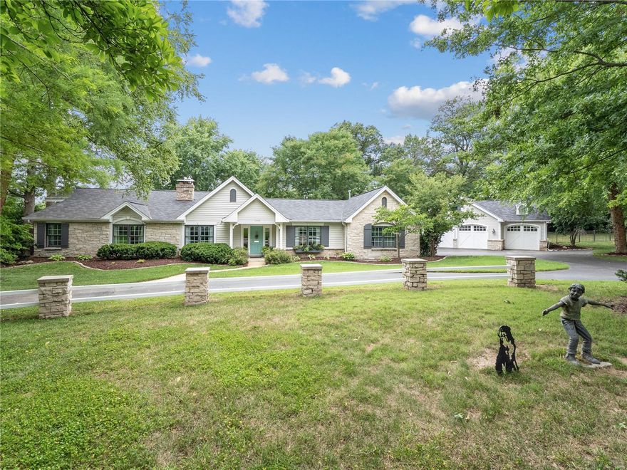 A rare opportunity to own this resort-style ranch beauty on nearly 2 acres in the heart of Creve Coeur! Enter into your piece of paradise via your circle drive with an oversized, 3-car garage surrounded with lush landscaping. Enjoy the serenity of nature in the picturesque backyard oasis with a fully fenced-in level lot leading to your incredible pool & waterfall. Entertain to your hearts desire with the large fire pit, sunroom, and gazebo for your guests, family, and friends making memories. Kitchen boasts custom cabinetry, granite island, Viking appliances, hardwood floors, a walk-in pantry, and all the counter space and storage to help with holidays, and family dinners. Let the day melt away in your spa-like master bath. Your renovated lower level provides bonus space for family fun. A private entrance to Millennium Park, located 15 minutes from downtown St. Louis, 10 minutes to Lambert Intl Airport, and a short jaunt to BJC campus. Come tour an amazing piece of paradise! Additional Rooms: Sun Room