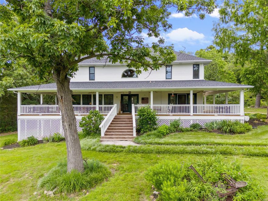 Gorgeous country home nestled on 169 acres of picturesque grounds boasting a charming blend of lush forest, meandering creeks & idyllic pastures. This 1.5 story home is a dream w/ large wrap around porch overlooking a 2.5 acre pond- perfect for fishing, swimming & canoeing. If you are able to leave the peaceful bliss of the porch, step inside to find a spacious dining rm opening to a sunny living rm w/ stone fireplace flanked by built ins & gorgeous coffered ceiling. Gourmet kitchen offers a generous center island, granite counters & cozy breakfast rm. Primary bedrm suite w/ large closets, porch access, & spacious bath. Enjoy even more living space w/ the large upstairs loft accompanied by a 2nd bedrm suite, 2 add'l bedrms, & 3rd full bath. Other features include New Roof, 2 car garage, main floor laundry, walk out LL, & LOCATION! Only 30 minutes west of Chesterfield & minutes to wineries! Country retreat, development opportunity? The possibilities are endless! Duplicate list #24032502