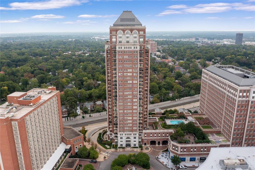 One of the most prestigious address's in the St Louis area.  This 3 bed 4 bath spacious Condominium is nestled in the heart of Clayton with tons of natural light & magnificent panoramic 19th floor views from the 4 balconies on 3 sides of the high rise.  The oversized formal foyer welcomes you.   The charm of this condo is simply breath taking.  The attention to detail and dramatically high ceilings add to the sophistication of this home.  Numerous upgrades with custom designer closets, hardwood floors, built ins, fireplace & high end appliances. Each bedroom has its on private ensuite.  2 entrances into the condo. The condo includes 2 assigned covered parking spots and additional storage.   The amenities are boundless with its concierge services, 24 hr doorman, valet service, pool, dog park, fitness center and much much more. Location: City, Corner Location, Downtown, Upper Level