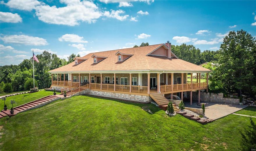 Located just a couple of hrs from StL, MO & bordered on 2 sides by Mark Twain Forest, allowing for 1000’s of acres for add'l hunting, horseback riding or utving.  This gated retreat has perimeter fencing throughout & 50/50 mix of woods & prime pasture land 
that deer, turkey & a resident Mountain lion call home.  Abundant w/water, & 6 live springs, Barney Creek running through & a 2.5 acre stocked lake w/fountain that the 7600 sq ft lodge w/wrap around deck overlooks.  No luxury was missed on this custom build w/5 bds, 3.5 ba, radiant heat flooring, intercom system, master bath steam shower and a custom kitchen to mention a few.  This property also includes a 40x60 insulated metal barn w/concrete flooring 220 electric, 13 foot oversized garage doors, water & RV shed. A 30x50 poly-carbonate greenhouse, small orchard, chicken coop, a private caretaker residence & own helicopter pad. Property can be subdivided. Please call agent for more information.