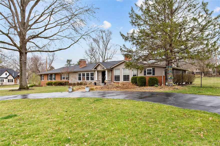 With easy hwy access, this spectacular 4 bed,5 bath sprawling ranch on a little over an acre in the Ladue School District with a wrap-around driveway is IT!The welcoming foyer with marble floors leads to the family room & great room where you will find features like 10-ft cathedral ceilings,custom bookshelves, hardwood floors,2 wood-burning fireplaces & breathtaking crown molding.French doors lead to a spacious screened-in sunroom.Updated kitchen includes plentiful maple custom cabinets,built-in double oven amongst other high-end stainless steel appliances,eat-in kitchen & granite countertops including a center island. Every bedroom includes direct access to a full bath. The master bedroom suite includes a master bath with dual sinks & jacuzzi tub. The lower level has a rec room,laundry,a half bath & 3-car garage.The level backyard is fenced in and includes a pollinator-friendly garden.New roof & gutter guards 2022.New paint,cordless blackout shades,high-end washer/dryer,Ring doorbell. Additional Rooms: Sun Room