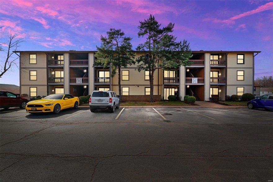 This is a 804 sq.ft. 2 bedroom, 1 bathroom condo. HOA covers all expenses and services except electric, internet, and sewer. This top floor unit (no noise from neighbors above) is all electric and is well-insulated. This fully turn-key condo is ready to call home or as an investment rental property (HOA allows rentals). 1 carport spot. New maintenance free vinyl plank flooring in main living area, fresh paint throughout. bathroom.  The community has a swimming pool and area for dogs. Close distance to schools (Francis Howell School District), shopping centers, restaurants.  You wont find a better location for owner occupied or rental! Location: Interior Unit, Suburban, Upper Level