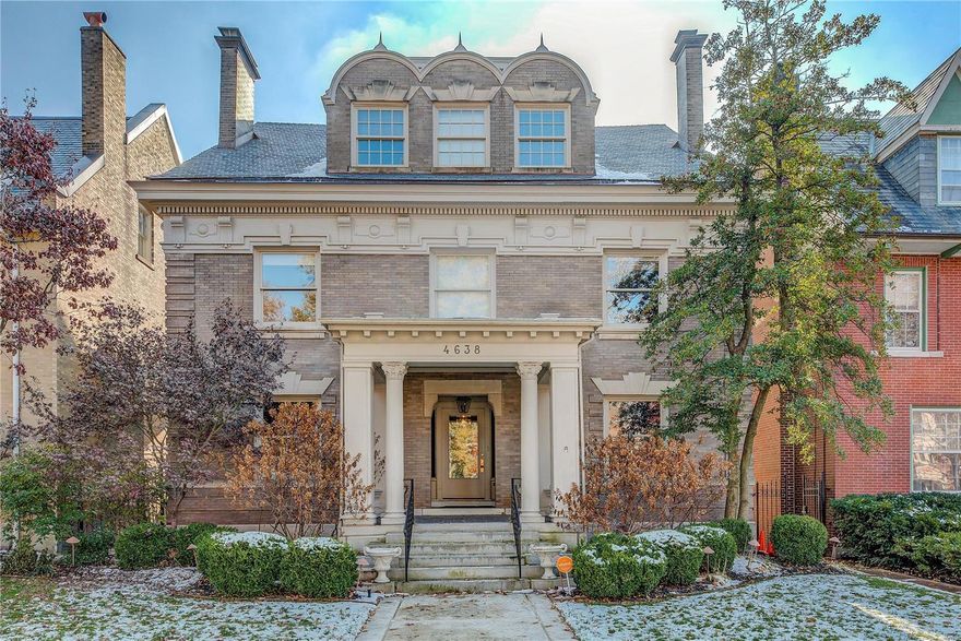 "AS-IS SALE"  ABSOLUTELY NO REPAIRS WILL BE MADE BY SELLER. This home in the Central West End allows us to see how the wealthy and the successful turn-of-the-century entrepreneurs lived. And that lifestyle was grand indeed! No better example of that lifestyle exists than in this fine listing on Pershing Place. It's spacious - nearly 6,000sf - & has a carriage house of nearly 1,000sf that would be the perfect writer's getaway or artist's studio. The architecture is timeless & incredibly handsome even by today's standards. Inside, original hardwoods and marble have stood the tests of time as well. The kitchen is tastefully modernized with granite countertops and high-end appliances. The master bedroom suite has a modern bathroom/large tub and spacious dressing area/wood cabinetry to store garments in style.  Entertaining? The new owner will quickly also own the reputation of having the most desired destination in the West End! Inside & out the property is amazing