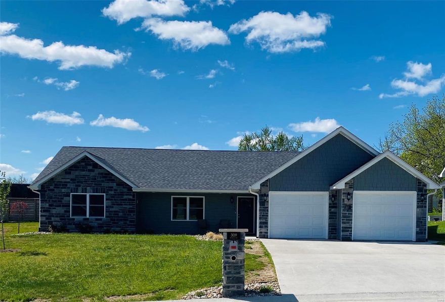 Light, bright, and open ranch in one of Hannibal's newest subdivisions. Home features 3 bedrooms/2 full baths with a split bedroom plan giving everyone their own space. Pretty kitchen with white, soft close cabinets, large island, solid surface counter top, stainless appliance package and closet pantry. The master bedroom is impressive with a large walk-in closet, double vanity, glass walk-in shower with bench seat. The vinyl plank flooring is durable and low-maintenance and is used throughout most of the house. Spacious laundry room with cabinets and hanging space for your clothes. Pull down stairs to the attic in the garage with some flooring.  The covered back patio and fenced yard are nice features that will provide additional outdoor living. This is a great option for anyone looking for a modern, one-level home with plenty of desirable features in a great neighborhood. Seller's disclosure not available. Some Accessible Features