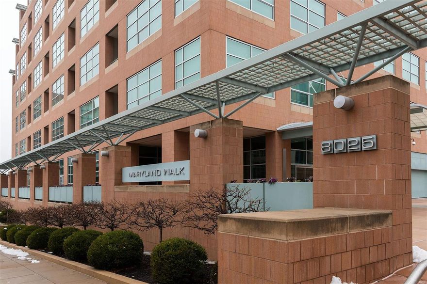 This lovely upper-level 3 bedroom Maryland Walk condo is truly a peaceful kingdom in the sky.  On a cloudy evening, all one needs is a wax pencil to scribble the moon, the stars, and comets on the clear glass panes.  When morning arrives, the floor-to-ceiling windows cast natural light throughout the open dining and living area.  Double doors access your private balcony/observation deck  - the magnificent Gateway Arch in one direction, Clayton Shaw Park in the other.   Each bedroom is self-contained with its own en-suite private full bath.  The hardwood floors have been well-maintained and the exceptional amount of wall space allows many options for furniture orientation and the placement of original art.  The Glen Alspaugh kitchen is terrific with 42” cabinets, granite countertops and stainless appliances.    24 hour doorman, pool, entertaining space, and 2 permanent parking spots available in the very convenient and secure parking garage. Location: End Unit