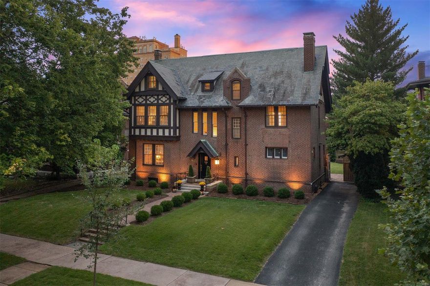 Built as the personal home of prominent 1904 World's Fair architect, Louis LaBeaume, this beautiful Central West End home has one of the most unique Tudor facades outside of England. Long considered one of the jewels of this much sought after block of Waterman Place, this home features over 6,000 sqft, with 6 bedrooms, 3.5 baths, and a large backyard with patio, gazebo, pool, and yard. Though built in 1909 and boasting exquisite period moldings and finish details, this home's floor plan seems as though it was designed today - the first floor's large formal rooms strike a cozy, welcoming impression flow graciously from one room to the next. The second floor has a perfectly proportioned primary bedroom with dressing room and dedicated bath, two large bedrooms with Jack and Jill bathroom, and a den that could option as an additional bedroom. The third floor has two bedrooms, full bath, and a large multi-purpose media/game room. Plenty of options for a garage site in large backyard.
