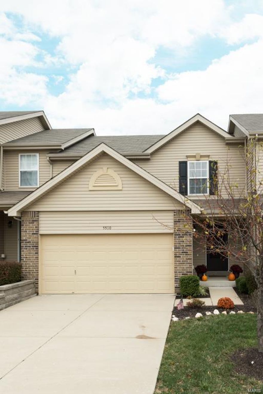 Start in Style! This meticulously maintained townhome can make your life easy! All exterior maintenance, yard work & snow removal handled by the HOA. Enter the large living room with expansive backyard views which flows in the kitchen/breakfast room with undercabinet lighting, double stainless sink & pantry. Handy main floor powder room for your guests. Fresh interior paint makes this space very bright and clean! Upstairs, the master suite has a private bath and 2 walk-in closets with custom built-ins you will love! The second bedroom also has a walk-in closet and full bathroom.  Both bedrooms are very generously sized! Adorable loft space would make a great office or craft nook.  Unfinished lower level has wood shelving all ready for your storage needs. Attached 2-car garage and a cute back patio overlooking marvelous green space. All electric utilities...no gas bill! Francis Howell Schools. Easy access to I-364 and great shopping & restaurants in Cottleville/St Peters. See it today!