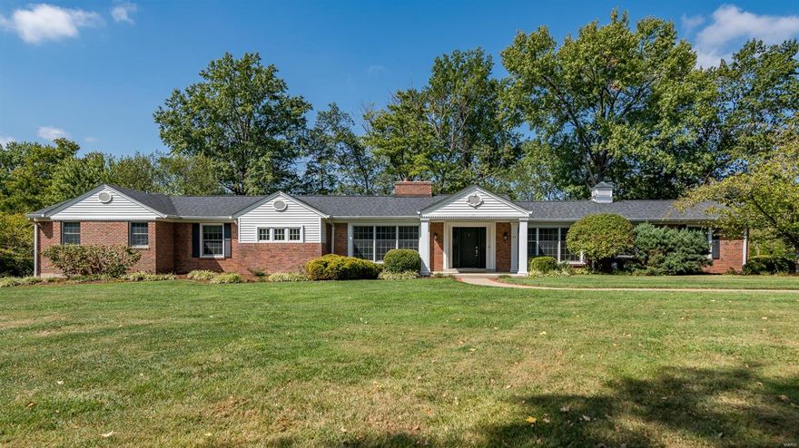 Stunning ranch home, perched on a spacious corner lot within prestigious Ladue Estates. Revel in the grandeur of 4 generously-sized bedrooms and 5 full bathrooms, bathed in natural sunlight throughout. You will be enchanted by the vaulted ceilings, pass-through fireplace, and a gourmet kitchen boasting stainless appliances, center island, and an adjoining breakfast room—a haven for both culinary enthusiasts and entertainers. The kitchen seamlessly transitions to a back patio adorned with a water fountain and fireplace, creating an ideal oasis for outdoor gatherings or peaceful solitude. The primary bedroom is a sanctuary of tranquility, complete with two walk-ins and an opulent bath. LL has additional space for recreation, home office, or customization to suit your lifestyle. Three-car garage, offering ample space for both vehicles and storage, sprinkler system, and fenced yard. Nestled in a prime location, one-story living at its best, close to schools, highways, hospitals, and more. Additional Rooms: Mud Room