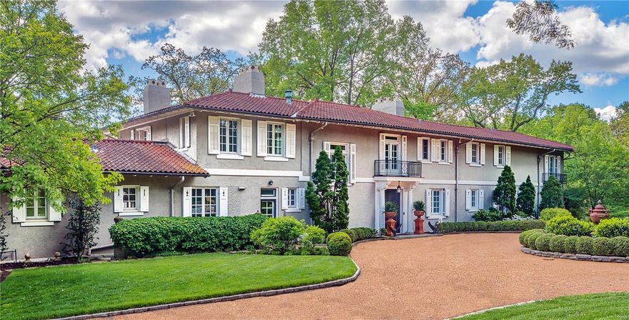 Be amazed by this stunning Mediterranean style gem on 4.74 acres! Designed in 1916 by architects Mauran, Russell & Crowell, this residence has the timeless elegance of a Hollywood mansion. Architectural details abound in this 10,000 sq ft home with archways, moldings & 6 fireplaces. The spacious living room with 10ft ceilings opens to a sunny loggia with french doors leading to lushly landscaped grounds. The dining room delights with french doors & elevator access. The kitchen boasts a center island, granite countertops, eating area, hearth room with fireplace, & adjacent office & butler's pantry. Enjoy a cheery sunroom with fireplace, den with wet bar, & library leading to a bedroom suite. Upstairs is a lovely master suite with sitting room, balcony, his & her baths & dressing rooms. There is an office, & 2 add'l bedroom suites. Enjoy the stunning pool & pool house designed by Gale Henderson. A guest house with 2 car garage completes this elegant estate. Offered in "as is" condition. Additional Rooms: Sun Room