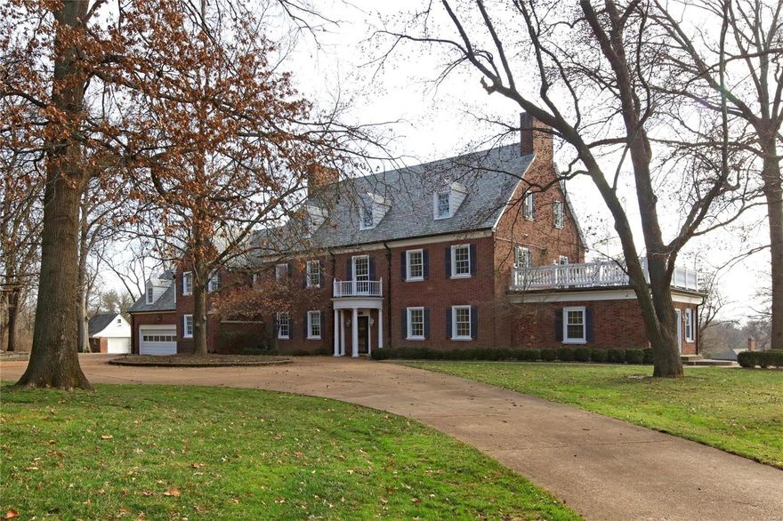 Fantastic opportunity in Ladue! Estate home on 4.12 acres w/ 7,307 sq ft, 8 bedrooms, 5.5 baths, & full southern exposure. Classic center hall design, 9' 7" ceilings, period millwork, running plaster molding, Pella replacement windows, original hardwood floors in great condition, updated electric, heated attached & single detached garage. Spacious living & dining rooms, breakfast room, butler's pantry, center island kitchen, main floor laundry, 5 fireplaces. Master suite & nursery combined/renovated could allow nice sized en suite bath & 13' x 16' dressing room. 3rd floor is a full story w/ 3 of the bedrooms, & spacious bath. LL w/ original rathskeller w/ 8' 6" ceilings & wood burning fireplace - needs renovation. Carriage house apartment w/ 2 rooms, 1 bath. Elevator services garage, 1st floor, apartment, & 2nd floor. Property being sold "As-Is".

Turn this 1929 beauty on 4.12 acres into a 2020 stunner or build your dream home on the park-like, private lot. Additional Rooms: Sun Room