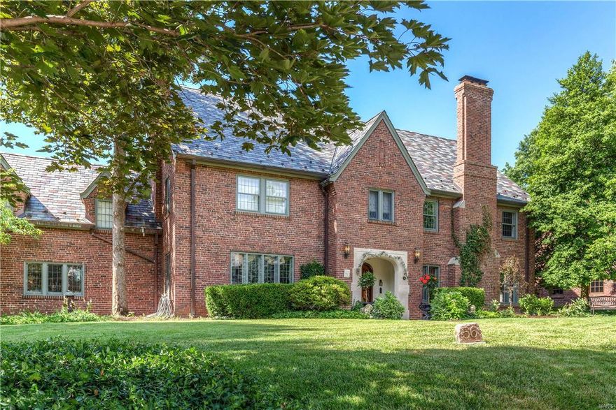 PRICED WELL BELOW APPRAISAL. Ideal location, Clayton Schools and private streets are among the highlights that enhance an incomparable lifestyle in this stately Tudor home.  Notable original features include leaded casement windows, custom wood paneled library (with newer marble floor) & well-preserved hardwood flooring throughout the home.   Major system updates throughout.  Five large second floor bedrooms with three full baths ( two en-suite) in addition to a light-filled second floor laundry/office.  The partially-finished basement includes a full bath, large recreation room, bar and sleeping area.   The outdoor spaces are adorned with beautiful stone and brick hardscape, lush plantings, 20x40 pebble tech pool, cool deck, in-ground spa/jacuzzi and decorative Montage metal fencing. The massive slate roof and copper gutters were replaced in 2004/05.  A very special home in a coveted neighborhood.    Listing Agent is Owner.