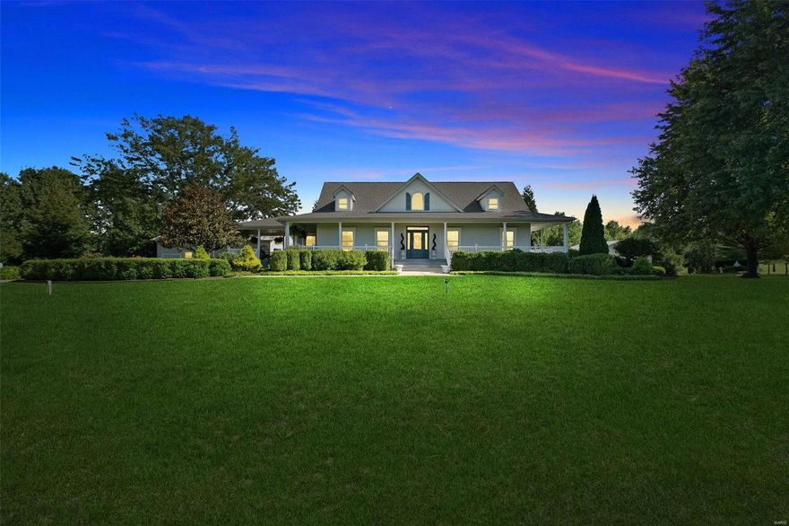 Beautiful estate on a well manicured 6.93+/- acres. Professionally landscaped and irrigated flower beds surround the property and circle drive that is centered around a incredible water feature. Around the back of the house is an in ground pool with a covered seating area, the 3 outbuilding include; 36x42 detached garage with a 4 post car lift, loft storage, and bathroom. 24x30 shed with 12x42 lean to and 12x12 pool storage. The chapel is 24x30 and heated/cooled. The exterior of the house offers a beautiful wrap around porch and covered side porch. Inside you will notice the high end trim and soaring ceilings. Bruce hardwood floors throughout the main level, granite counter tops in the kitchen and a breathtaking view out the back of the office. Finished lower level offers a large entertaining area and workout room. The walkout basement leads out to small fenced portion of the back yard. This property has so much to offer both inside and out!