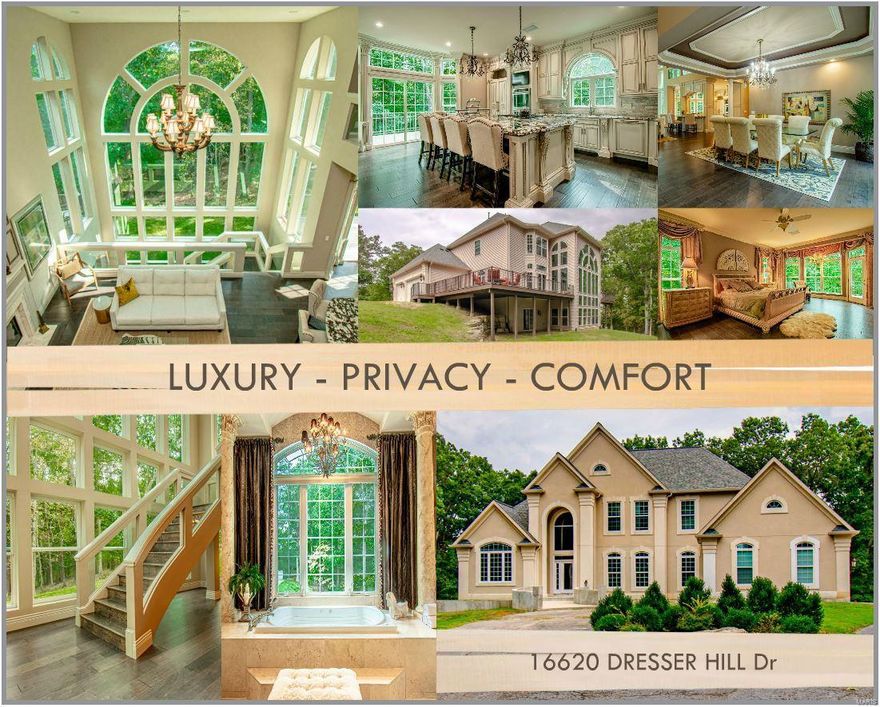*LUXURY IN A PRIVATE SETTING* IMMACULATE 1.5 STY SITUATED ON WOODED 3 ACRE LOT SURROUNDED BY NATURE. HOME FEATURES - OVER 5600sqft OF GORGEOUS OPEN LIVING SPACE -  5 BEDROOMS - 5 BATHROOMS - 3 CAR GARAGE. Great divided bedroom floor plan, with a luxury M/Bedroom suite on the M/Level - features his/her walk-in closets, fireplace, double sinks, jet tub & walk-in shower. M/Bedroom exits to its own balcony enjoying the gorgeous wooded view. 2 Additional bedrooms & bathroom, loft/office on the U/Level, with another 2 bedrooms and full & half bath located in a beautifully finished L/Level.THE PROPERTY WENT THROUGH MAJOR RENOVATIONS OVER THE PAST FEW YEARS & NOW BOOST TONS OF UPGRADES! New Roof, Decks, Custom Designed Chef’s kitchen with gorgeous millwork & two islands for entertaining. New wood flooring, stairs, appliances, and much more.You will love the open living space, with the 3 stories of glass at the back of the home creating a calm and secluded living environment. OWNER/AGENT in MO.