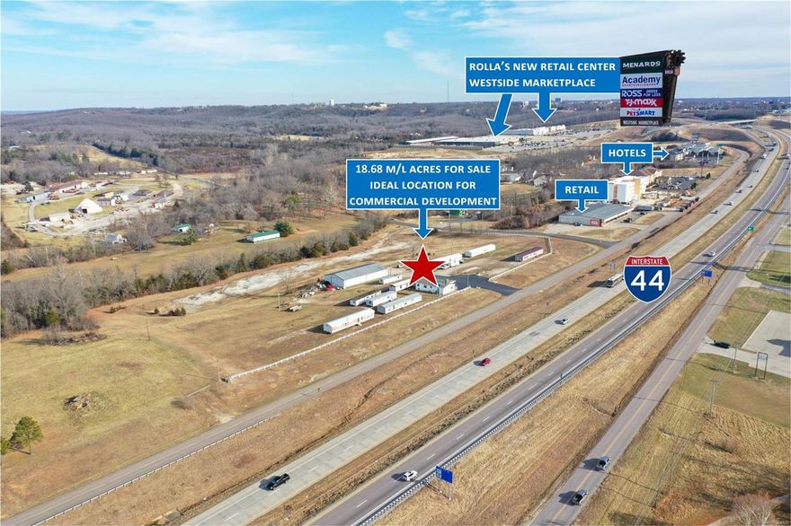Exceptional Commercial Opportunity with Premier I-44 Visibility! This prime parcel has up to 16.07 m/l acres available and is strategically positioned just down from the popular Westside Marketplace retail center, featuring retailers like Menards, TJ Maxx, Ross, Academy, and PetSmart. Surrounded by an array of hotels and restaurants, this location is ripe for commercial development. On the rapidly growing side of the interstate, with new developments on the horizon, the potential for success here is undeniable. Don't miss out on this outstanding commercial opportunity that promises a thriving future for your enterprise! Location: Hwy/Interstate Frntg