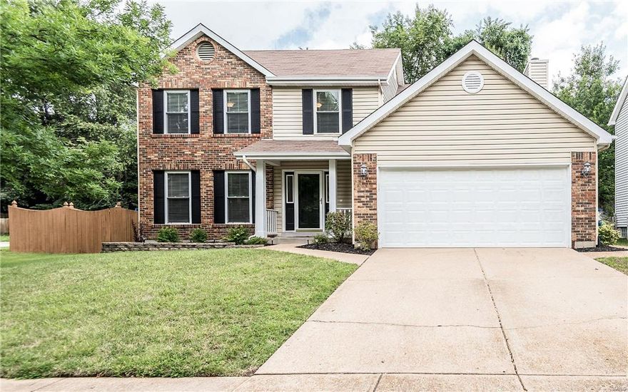 Meticulously maintained Ballwin home in sought-after Oakwood Farms Subdivision.  Lovely family 2 story home offering 4 bedrooms, 2.5 baths & 1,918 finished sq. ft. Just about everything has been improved and updated. Whole house make over. Some star studded features: Stunning Kitchen with 42" cabinets, granite countertops, stylish ceramic backsplash, ss appliances, under cabinet lighting, handscraped laminate flooring (through out main level) new sliding glass door, super sharp remodeled bathrooms! New patio, composite decking updated, sidewalk added leads to rear of home, new garage door, decorative moldings, new baseboards, new six paneled doors and hardware (both levels) 2 inch blinds, whole house new flooring & lighting!!  Fresh neutral paint on every wall, even the ceilings!! Private park like setting best describes this Ballwin beauty with level green space! Great curb appeal with partial brick front exterior, enclosed soffits & fascia. So much more! Hurry!!